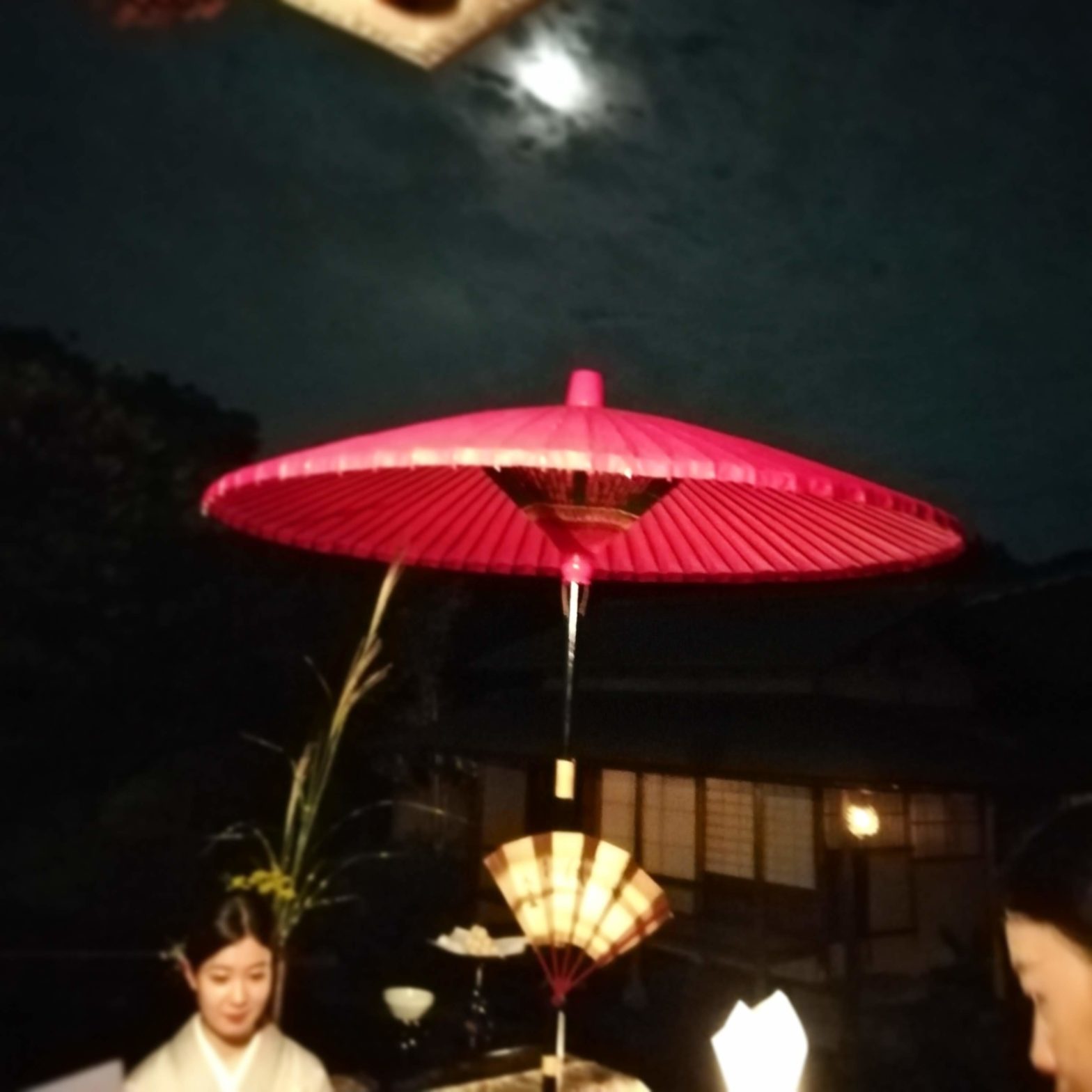 赤い傘　観月茶会 名古屋 白鳥庭園